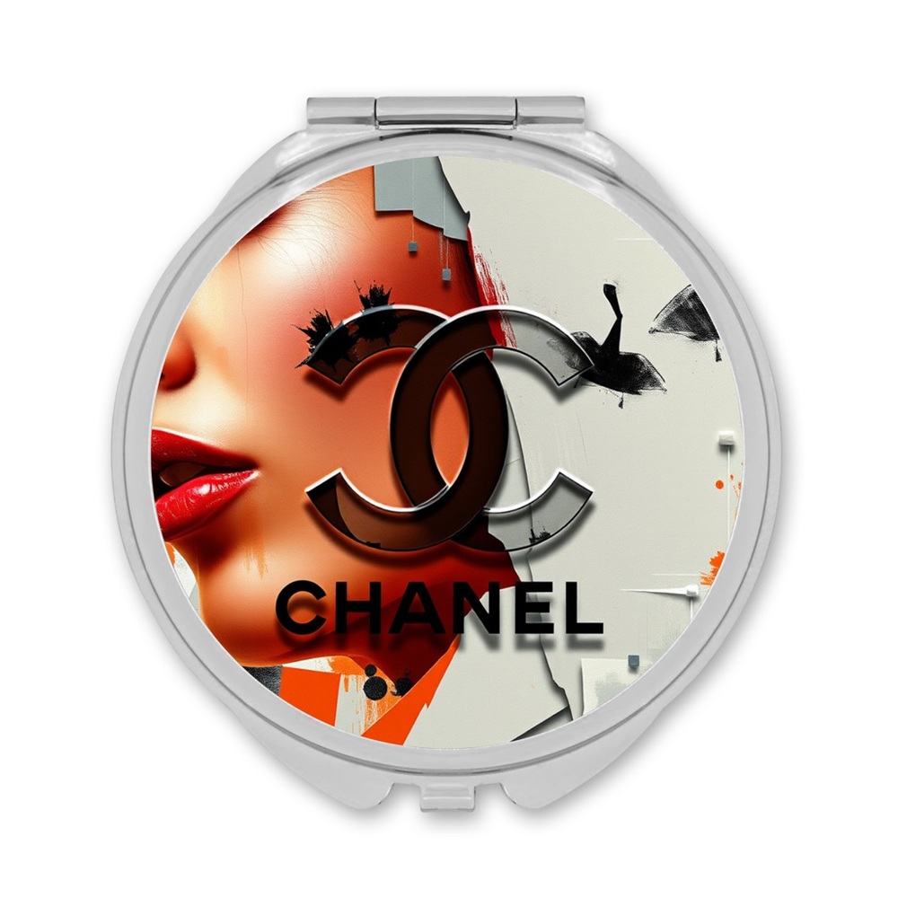 HANDMADE FASHION Round Silver Double Sided Compact Mirror